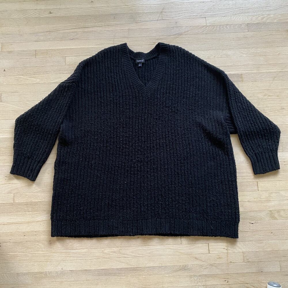 Torrid Ribbed Knit Pullover V Neck Sweater Black Womans Size 4x